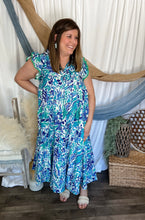 Load image into Gallery viewer, Shelley Blue Print Midi Dress

