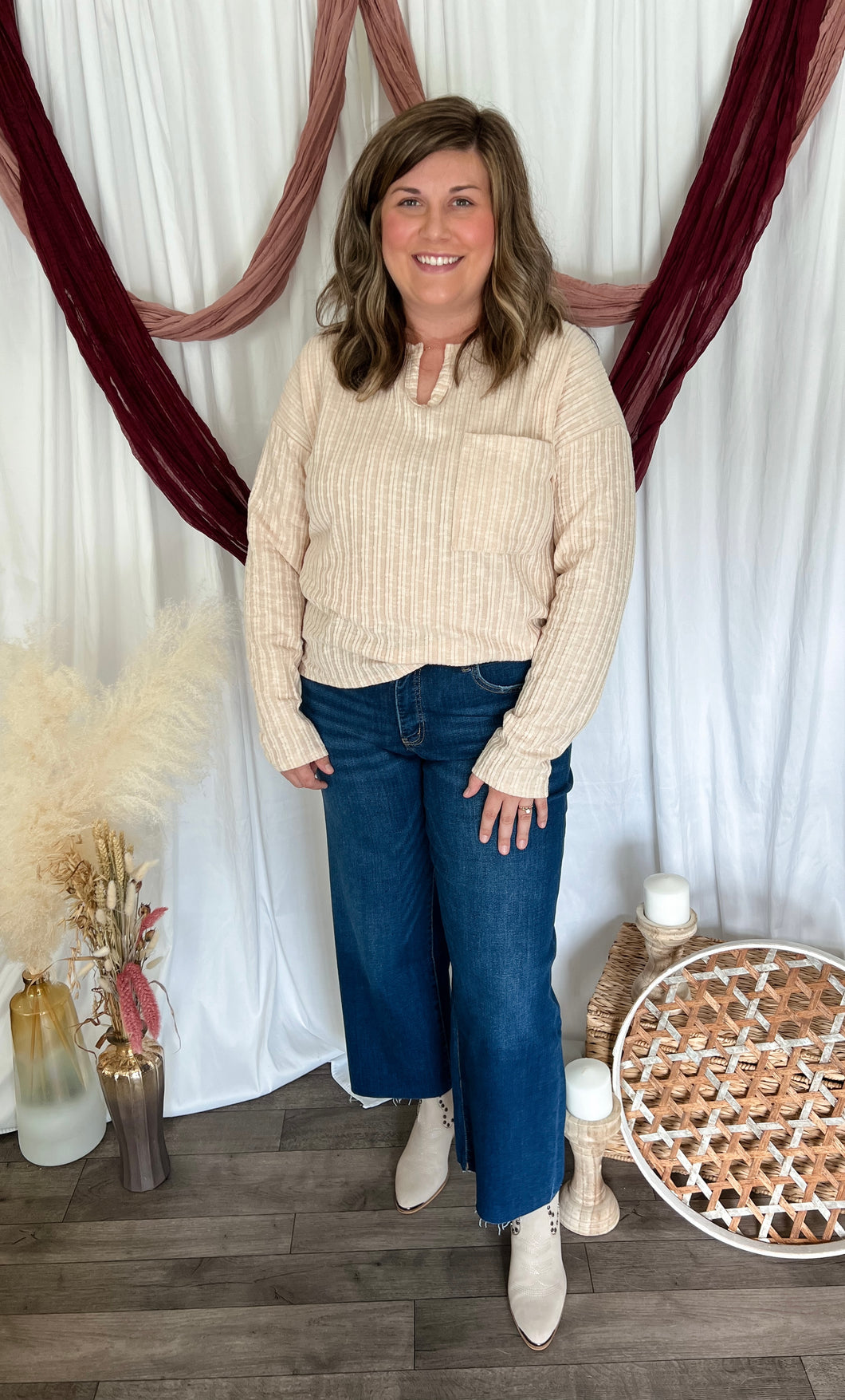 Oatmeal Ribbed Knit Top