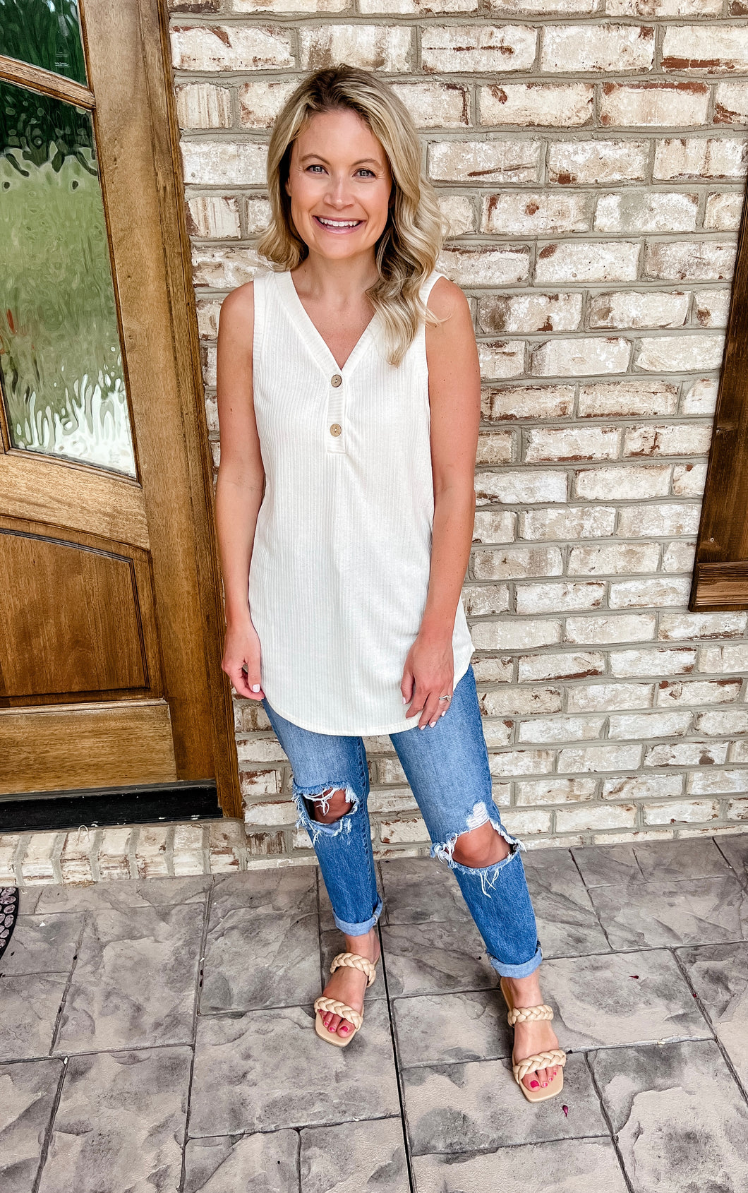 Cream Ribbed Tank Top
